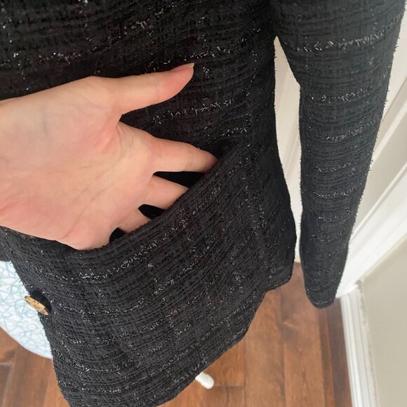 NWT Women’s Black Quilted Button Front Tweed Coat Warm Winter Jacket Classic - Picture 4 of 5